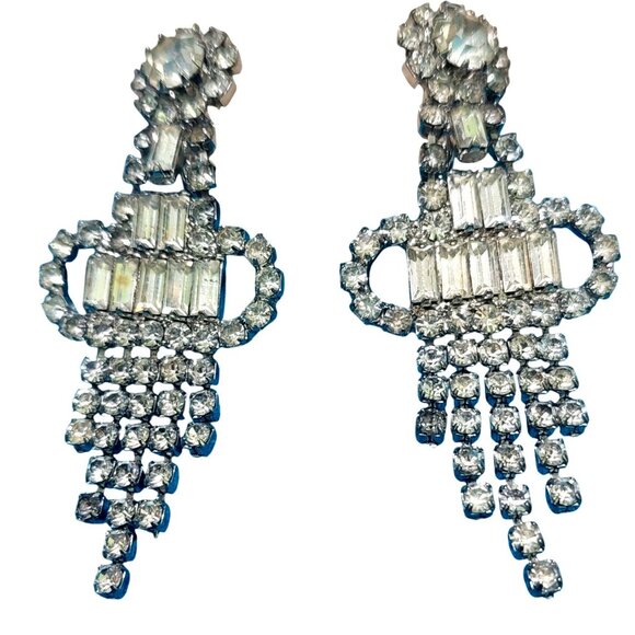 Vintage Rhinestone Chandelier Dangle Earrings 2 Inch Drop - Picture 4 of 4